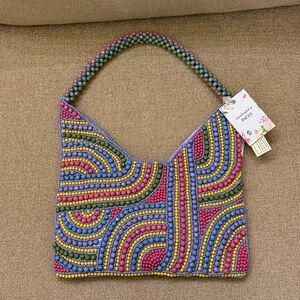 NWT Abstract Beaded Hobo Multicolor Shoulder Bag Spring Summer Made in India New